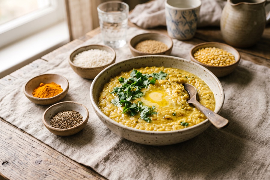 Купа кичари с ориз, мунг дал, гхи и куркума